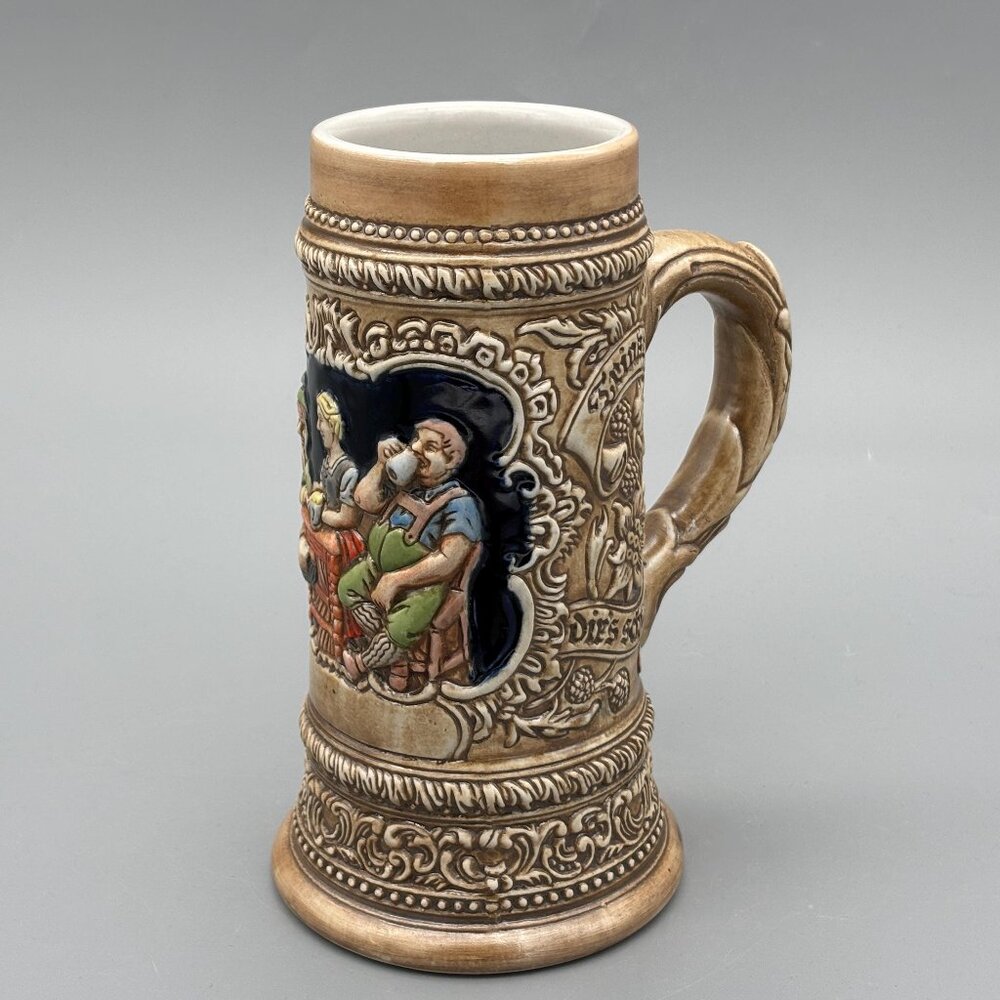 Vintage Ceramarte Beer Stein Oktoberfest Tavern Scene Brazil Stoneware German